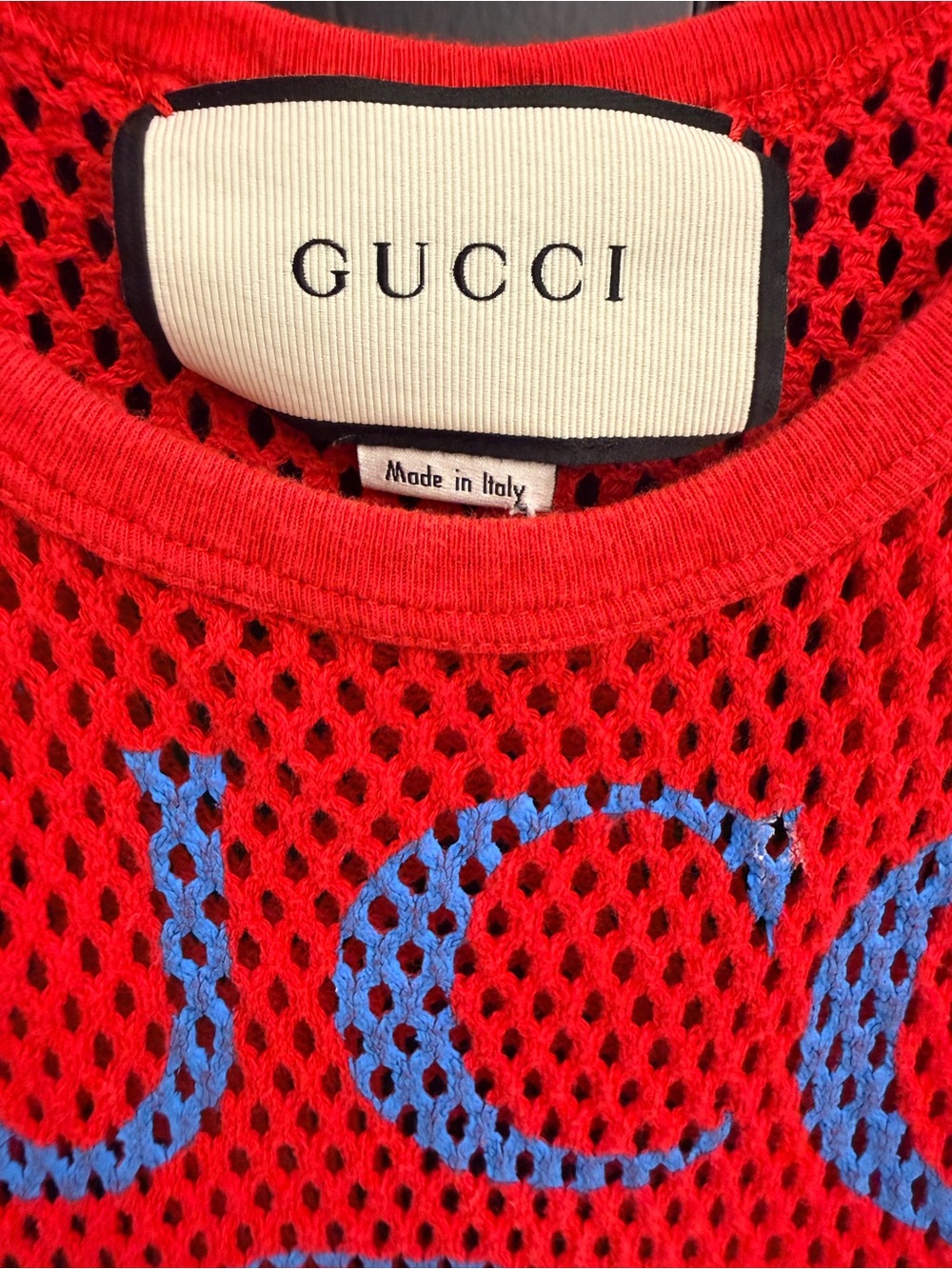 Gucci Red Mesh Logo Tank Top with Blue and Green Accents - Picture 2 of 2